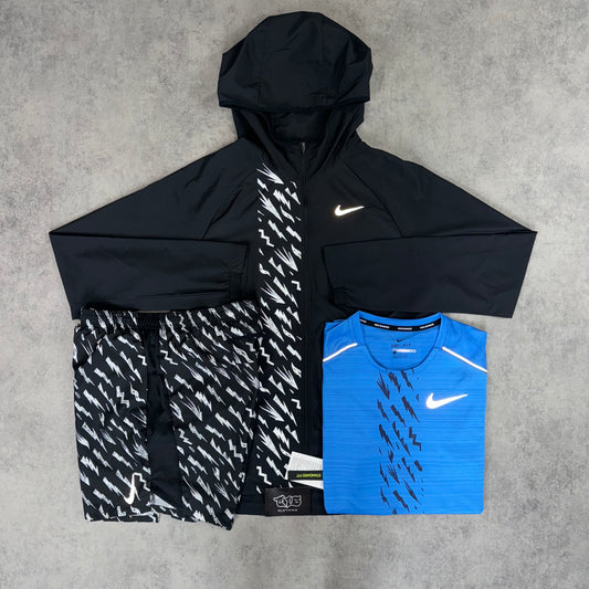 Nike Bolt 3 Piece Set - Windrunner / 1.0 Miler & 7” Challenger Shorts - Black/Blue